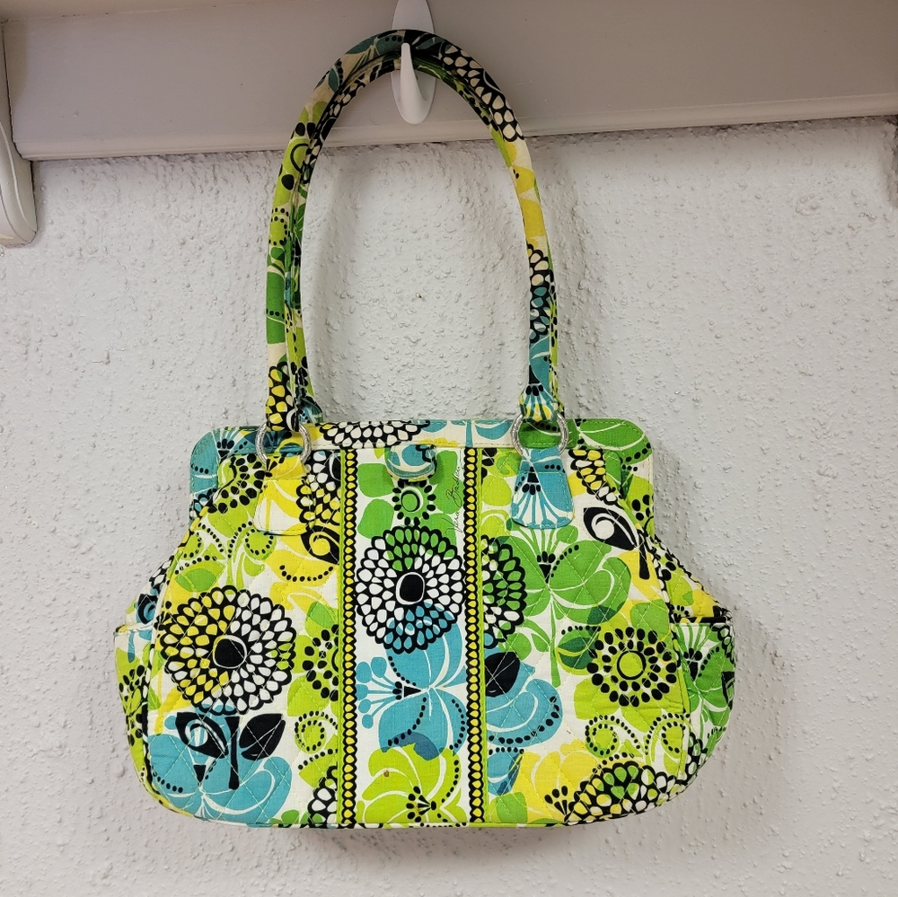 Vera Bradley Green Blue Yellow Floral Quilted Tote